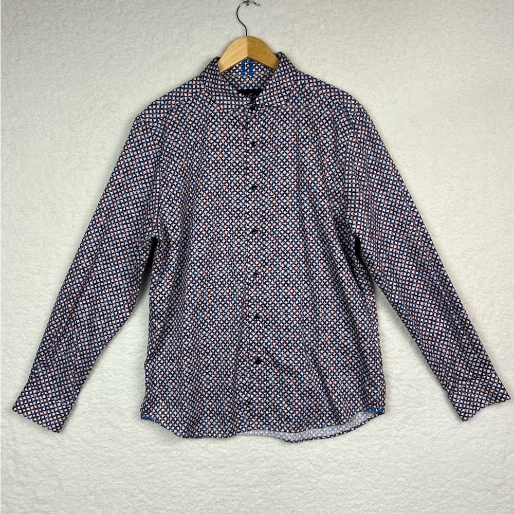 Robert Graham Knowledge Wisdom Truth Men's Sz XL Blue White Brown Shirt Button